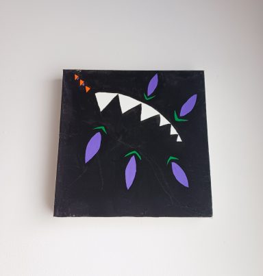 Peinture abstrait monstre violet et noir Aimie Lisa (gouache) pop art